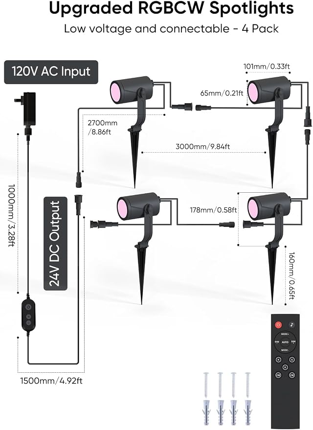 APPECK Smart Landscape Lighting Kit 24W, 4 Pack Outdoor Spot Lights RGBCW | Color Changing Landscape Lights, IP65 Waterproof, 2700-6500K, for Garden Pathway Yard, Daily Holiday Decor, Alexa Compatible - Image 2