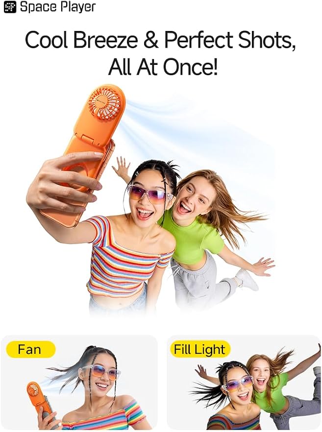Space Player 6-in-1 Mini Fan, Portable Handheld Fan with Neck Fan, Magnetic Phone Mount, Desktop Stand & Selfie Fill Light, USB Rechargeable Pocket Fan for Travel, Cruise, Concert, Makeup,Blue - Image 4