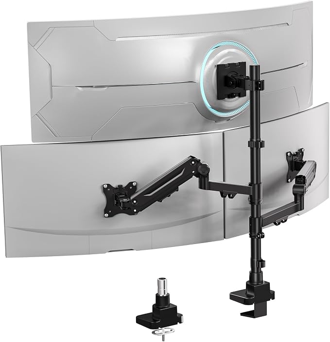 WALI Triple Monitor Mount, up to 49'' Ultrawides on Top Bracket and 34'' Screens on Side Brackets, Extra Tall 3 Monitors Desk Mount, Heavy Duty Monitor Arm up to 44 lbs (GSDM003N-P), Black by WALI