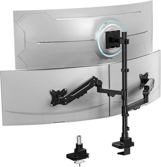 WALI Triple Monitor Mount, up to 49'' Ultrawides on Top Bracket and 34'' Screens on Side Brackets, Extra Tall 3 Monitors Desk Mount, Heavy Duty Monitor Arm up to 44 lbs (GSDM003N-P), Black by WALI