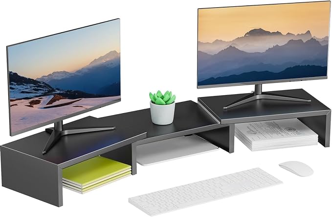 Dual Monitor Stand for Desk, Metal Computer Stand, Desk Shelf Riser,Desktop Organizer for Home and Office Use (Black) by OUTIOE