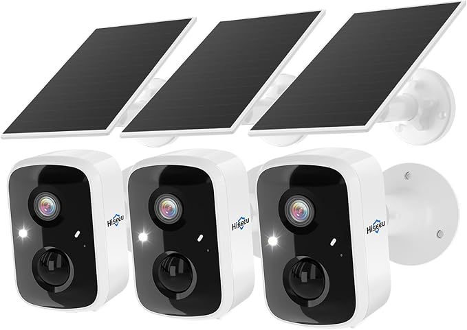 Hiseeu Solar Camera Security Outdoor, 3 Pack 100% Wireless 3K 4MP Surveillance Indoor WiFi Smart Cameras for Home Security Outside, PIR/AI Motion Detection, Waterproof, Color Night Vision, 2-Way Audio by Hiseeu