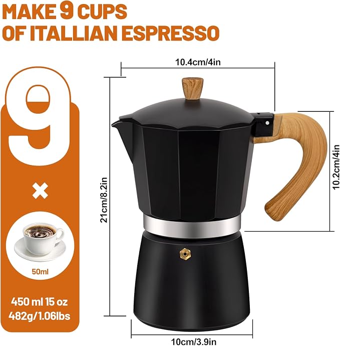9 Cup Aluminum Espresso Stovetop Moka Pot Express Coffee Maker Percolator Italian Classic Mocha Coffee Machine for Italian and Cuban Cafe Brewing for Home & Camping 450ml 15oz - Image 2