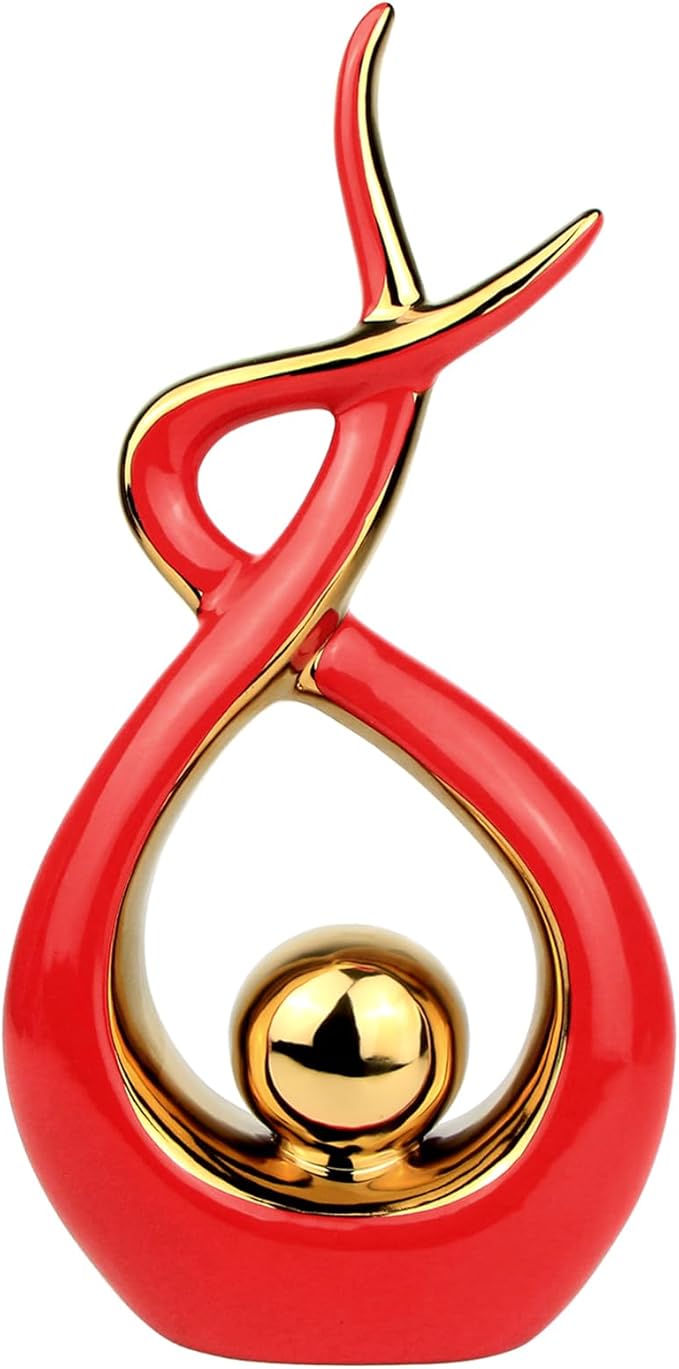 Norrclp Home Decor Modern Abstract Art Ceramic Statue Table Decorations for Dining Room Living Room Office Centerpiece (Red and Gold, Large) by Unknown