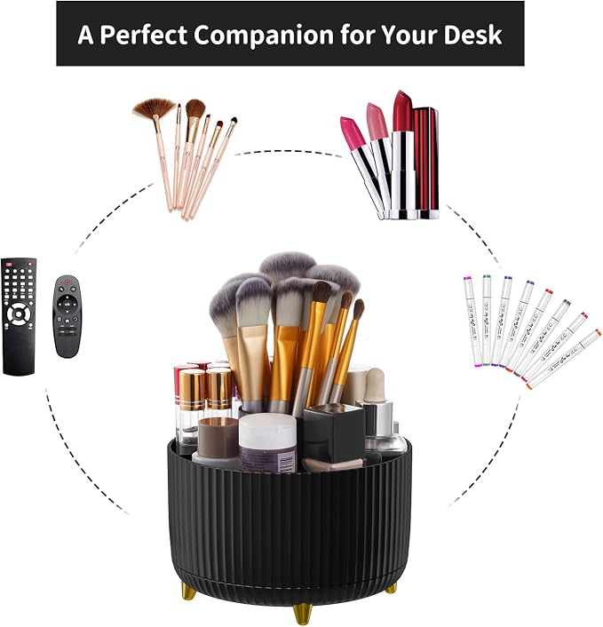 Marbrasse Desk Organizer, 360-Degree Rotating Pen Holder, Desk Organizers and Accessories with 5 Compartments Pencil Holder, Art Supply Storage Box Caddy for Office, Home (Black) - Image 6
