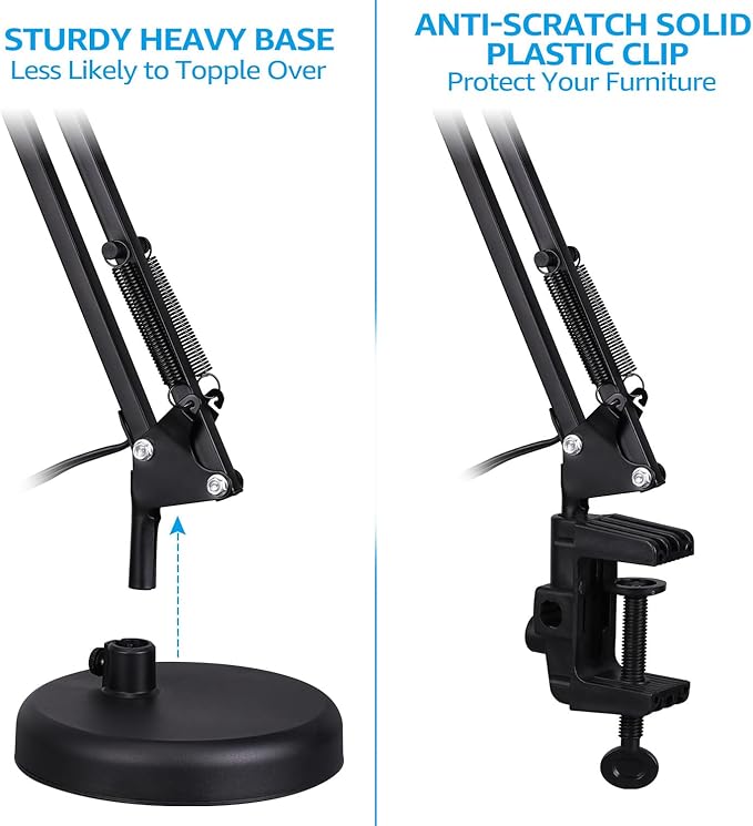 TORCHSTAR Metal Desk Lamp, Adjustable Swing Arm, E26, Black | Architect Gooseneck Multi-Joint Clip Table Lamp with Plastic Clamp, for Home Office, Work, Study, Reading, Bulbs not Included - Image 2