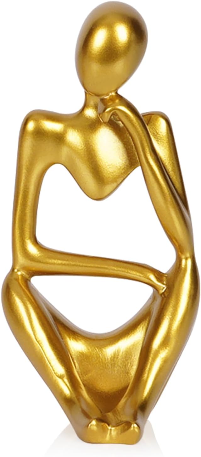 Sandstone Resin Thinker Style Abstract Sculpture Statue Collectible Figurines Home Office Bookshelf Desktop Decor (Small Gold, Right) by Ozzptuu