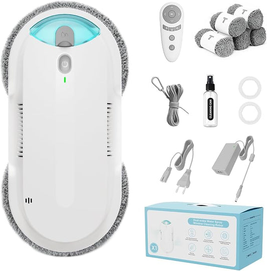 Window Cleaning Robot - Double Helix 4800-6400Pa Suction, Dual Ultrasonic Spray, 85ml Tank, Edge Detection, Anti-Drop, 3 Cleaning Modes for Streak-Free Glas (White) by HIXZAP