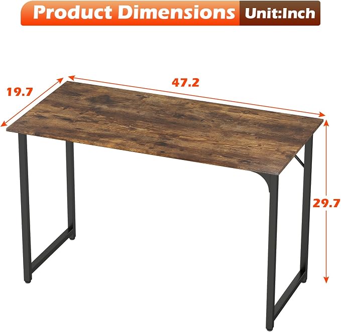 PayLessHere | 47 Inch Computer Desk | Vintage | Office Desk with Metal Frame, Adjustable Feet | Water-Resistant, Scratchproof Surface | Sturdy Writing Table for Home Office or Study | Pack of 1 - Image 3