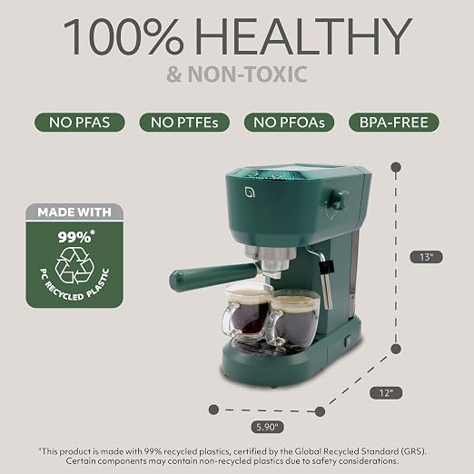 WILLOW Eco Series Espresso Machine 15 Bar with Milk Frother Steam Wand, Built-In Tamper & Hot Water Dispenser, 1350W Espresso Coffee Maker with 40oz Removable Water Tank for Cappuccino, Latte - GREEN - Image 5