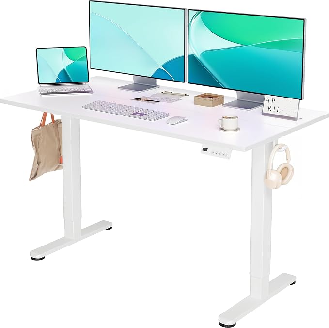YDN 55 x 24 Inch White Electric Standing Desk | Adjustable Height, Sit Stand, Cable Management, Ergonomic, Home Office by YDN