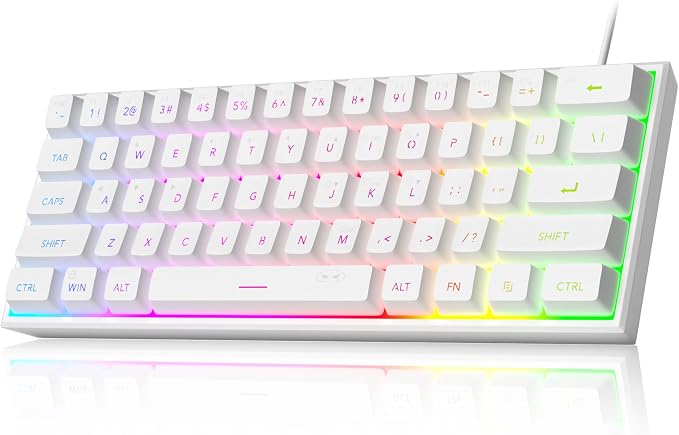 MageGee Mini 60% Gaming Keyboard, Upgrade RGB Backlit 61 Key Ultra-Compact Keyboard, TS91 Ergonomic Waterproof Mechanical Feeling Office Computer Keyboard for PC, MAC, PS4, Xbox ONE Gamer(White) by MageGee