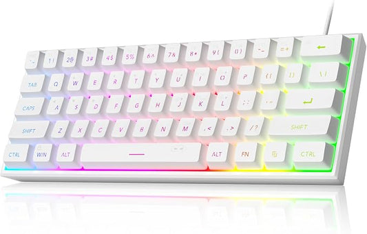 MageGee Mini 60% Gaming Keyboard, Upgrade RGB Backlit 61 Key Ultra-Compact Keyboard, TS91 Ergonomic Waterproof Mechanical Feeling Office Computer Keyboard for PC, MAC, PS4, Xbox ONE Gamer(White) by MageGee
