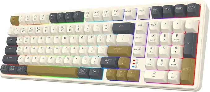 Redragon K528 Wireless Gaming Keyboard Bluetooth Computer Keyboards Creamy Cute with Number Pad RGB Backlit Tri-Mode BT/2.4GHz/USB-C, 4000mAh Battery for Win/MAC- Dusty Olive by REDRAGON