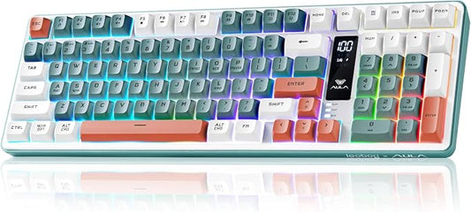Aula S99pro V2 Full Size Gaming Keyboard,Wireless Creamy Membrane Keyboard | Tri-Mode Bluetooth/2.4GHz/USB-C,16.8mil RGB Backlit,Media Digital Screen,4000mAh Computer Wireless Keyboard with Number Pad by LEOBOG