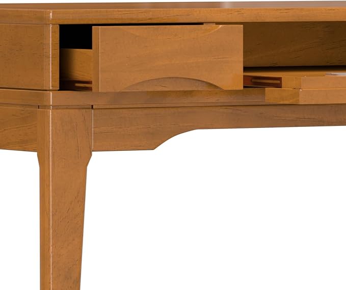 SIMPLIHOME Harper Small Desk - 48 inch Wide Solid Hardwood Writing Desk in Honey Brown, Mid-Century Modern Home Office Table for Study or Work with 2 Drawers and Flip-Down Keyboard Tray - Image 9