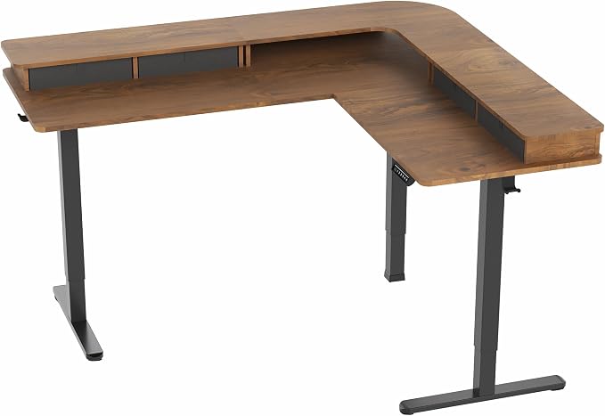 VIVO Dark Walnut 63 x 55 in Corner Standing Desk, DESK-E3CVD | Electric, 2-Tier, L-Shaped, Sit Stand, Height Adjustable, Memory, Dark Walnut Top, Black Frame, Black Drawers - Image 9