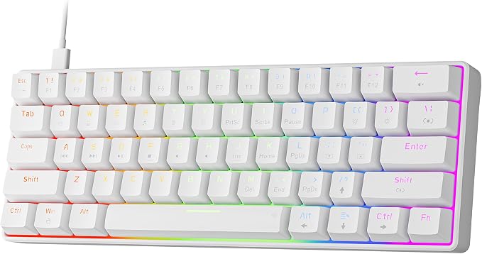 Newmen GM611 Mechanical Keyboard,LEDBacklit Wired Gaming Keyboard RedSwitch | Compact Portable,Mini 61 Keys,LED Backlit,60 Percent Mechanical Keyboard,White Keycaps,Windows Laptop PC,Linear Red Switches by NEWMEN