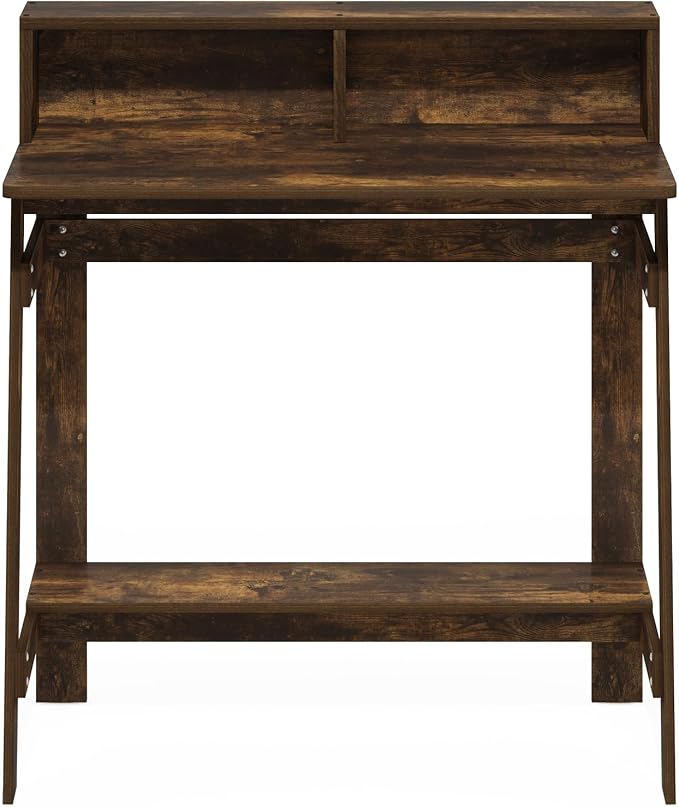 Furinno Simplistic Desk, 32" Wide Gaming Desk with Monitor Stand, A Frame Computer Desk with Shelf, Office Desk for Home Office, Bedroom, Study Room, Dorm, Amber Pine - Image 6