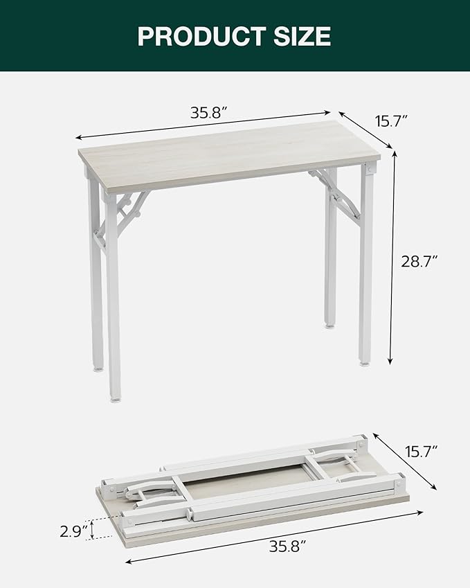 Frylr Small Folding Computer Desk – Portable 35.8 Inch Foldable Laptop Table, Collapsible and Compact for Easy Storage and Fast Setup, Lightweight for Small Spaces, Craft and Study Use, White Ash - Image 2