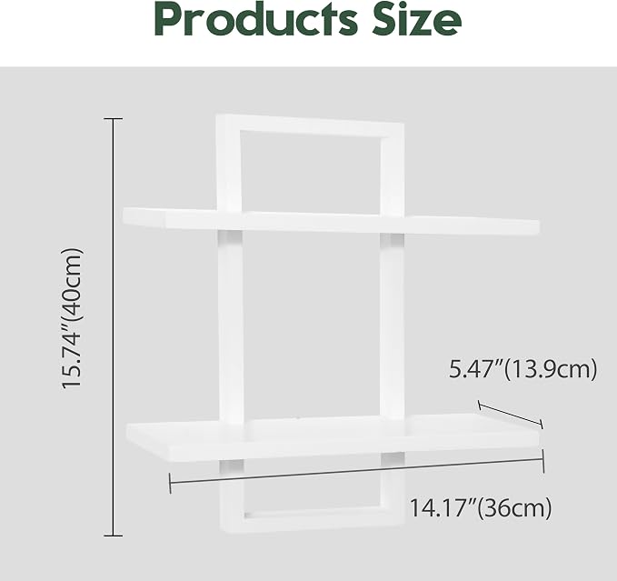 PHOENANCEE Floating Shelves for Wall,Display Hanging Shelf Set of 2,Modern Decorative Plants Shelves,Wood Home Decor Storage Chic for Living Room Bedroom Bathroom Office,Oak Frame,2-Tier,White - Image 3