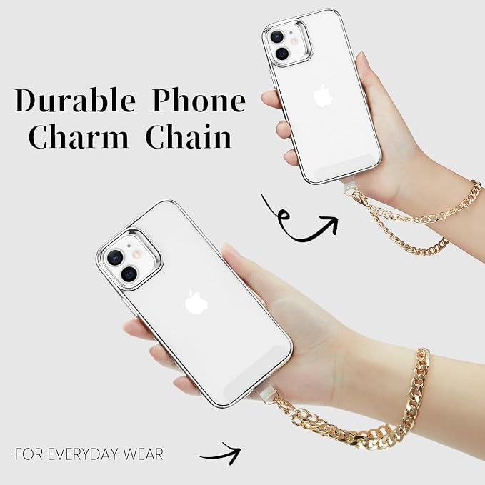 3 pcs Phone Charm with Gold Metal Chain Detachable Lanyard Hand Wrist Smartphone Strap Finger Grip Strap with 4 Patches Tether CellPhone Stand Holder Universal for iPhone 17 16 Pro Max Charms - Image 3