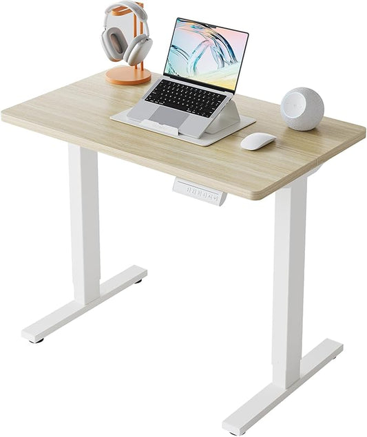 HUANUO 32" Small Electric Standing Desk Adjustable Height, 4 Memory Height Settings, Sit Stand Up Desk for Home Office & Computer Workstation, LightWalnut by HUANUO