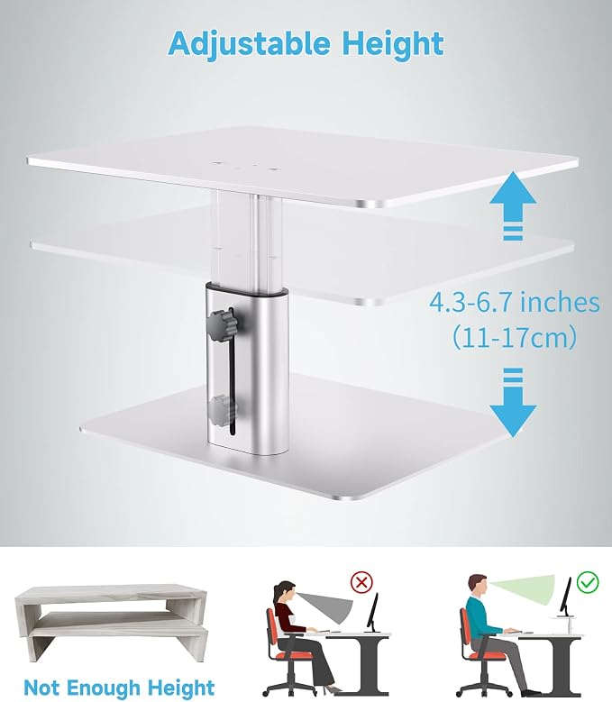 BoYata Monitor Riser Stand, Adjustable Height Metal Desktop Stand Storage Organizer Compatible with TV, PC, Laptop, Computer, iMac, and All Screen Display-Silver - Image 4