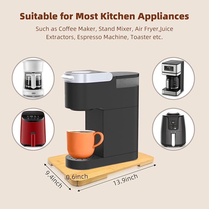360° Rolling Tray Bamboo Appliance Slider for Kitchen Appliances | Kitchen Appliances Sliding Tray for Coffee Maker Appliances Mat Easily from Under The Cabinet Natural(13.9"×9.4") - Image 2