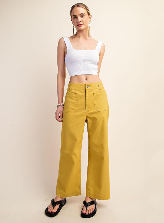 miduo Womens High Waisted Cropped Wide Leg Stretchy Straight Pants Trousers with Pockets - Image 3
