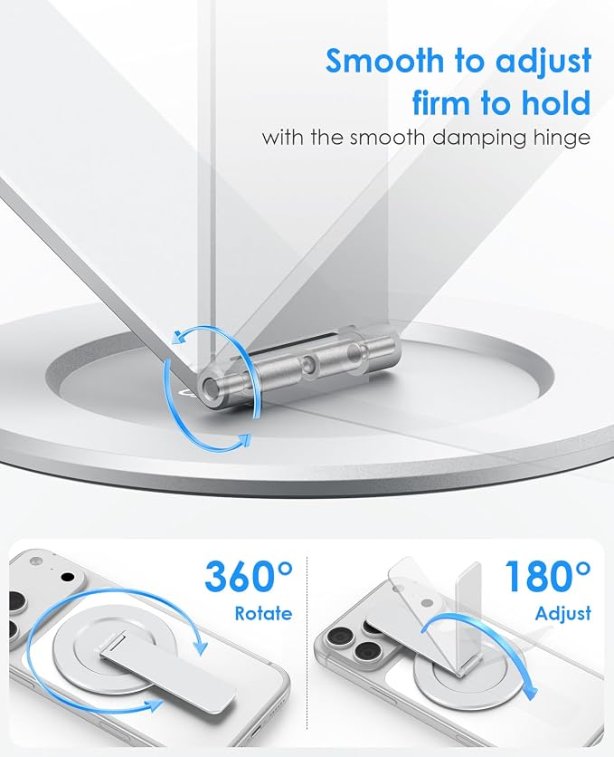 Magnetic Phone Stand for Magsafe, Ultra-Slim Snap-on Phone Holder Kickstand,180° Adjustable Angle Damping Design Cellphone Grip, Silver - Image 5