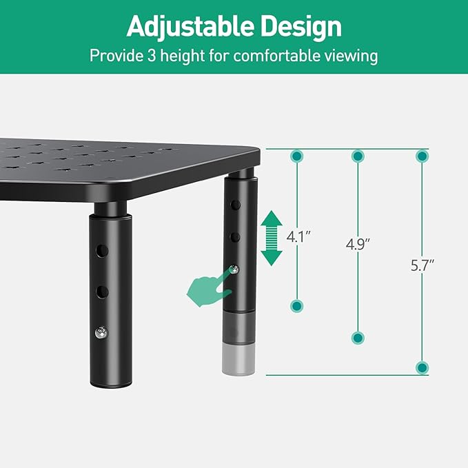 Zimilar 2 Pack Monitor Stands Risers, 3 Height Adjustable Monitor Riser | for Laptop, Printer, iMac, PC, Premium Metal Monitor Stand Riser for 2 Monitors - Image 5