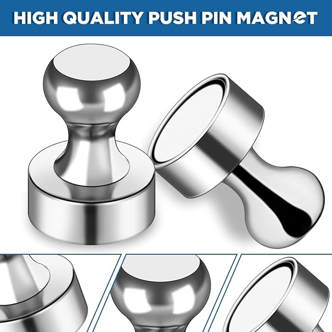 LOVIMAG Fridge Magnets 30Pcs, Magnet for Refrigerator Whiteboard, Silver | Small Strong Neodymium Metal Cute Push Pin for Classroom, Kitchen, Accessories Decorative, Office, Calendar - Image 3