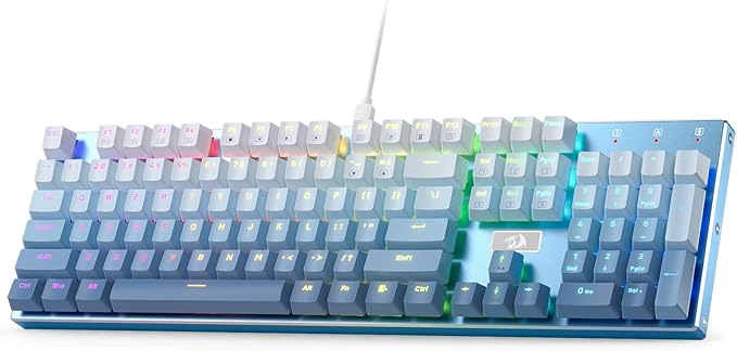 Redragon K556 Wired RGB Mechanical Gaming Keyboard, 104-Key Aluminum Board | Solid Desktop Stability, 20 Backlits for Immersive ESports Vibe, Hot-swap Creamy Custom Linear Switch, Gradient Blue Keycaps by REDRAGON