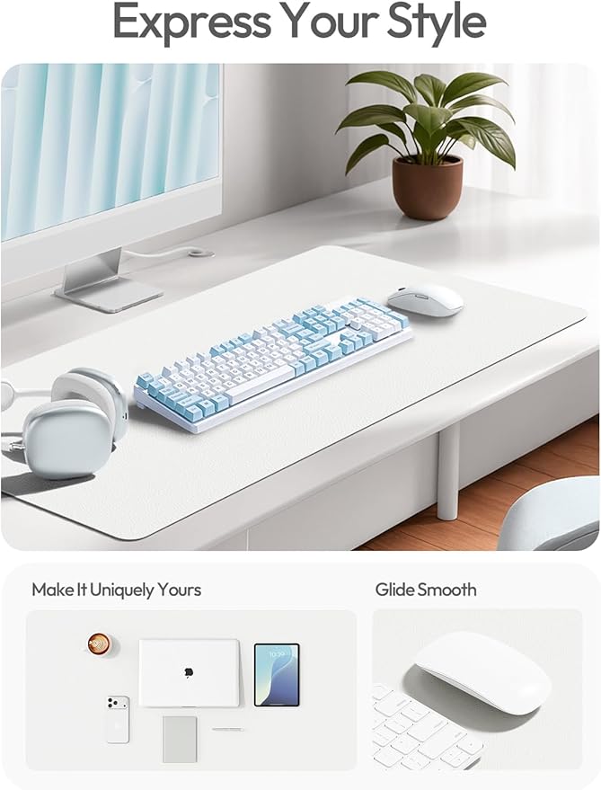 YSAGi Desk Protector&Blotter, Non-Slip Waterproof Leather Mouse Pad | Shields Scratches, Stains, Spills, Heat & Scuffs; Suede Non-Slip; Easy-Clean; Comfy Writing/Typing,31.5" x 15.8", White - Image 2