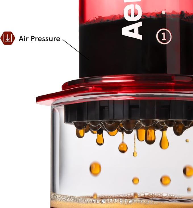 AeroPress Clear Red Coffee Press, French Press, Pour-Over & Espresso Style | All-in-One Manual Coffee Maker, 2-Minute Brew, Less Bitterness, More Flavor, Portable, Travel & Camping - Image 4