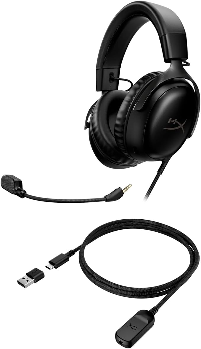 HyperX Cloud III – Wired Gaming Headset, PC, PS5, Xbox Series X|S, Angled 53mm Drivers, Spatial Audio, Memory Foam, Durable Frame, Ultra-Clear 10mm Mic, USB-C, USB-A, 3.5mm – Black - Image 4
