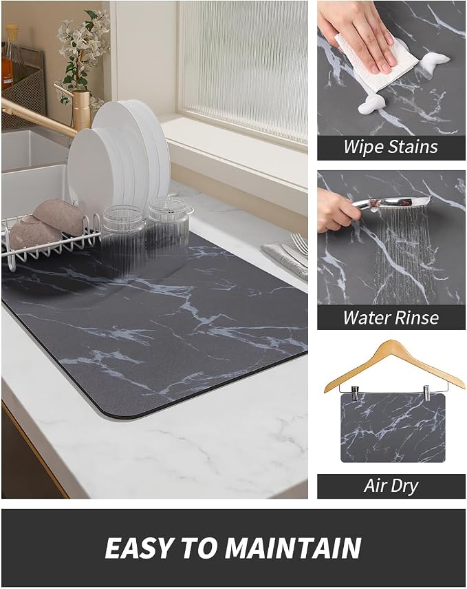 AMOAMI-Coffee Mat Hide Stain Rubber Backed Absorbent Dish Drying Mat for Kitchen Counter-Coffee Bar Accessories Fit Under Maker Machine Pot Espresso Machine Dish Rack - Image 4