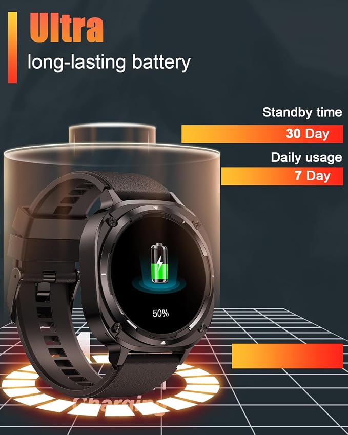 Military Smart Watches for Men(Answer/Make Calls), 1.39" HD Fitness Watch, 24/7 Heart Rate Sleep Monitor, Smart Watch for Men,114+ Sport Modes, IP68 Waterproof Smartwatch for Android iOS, 30Day, Black - Image 5