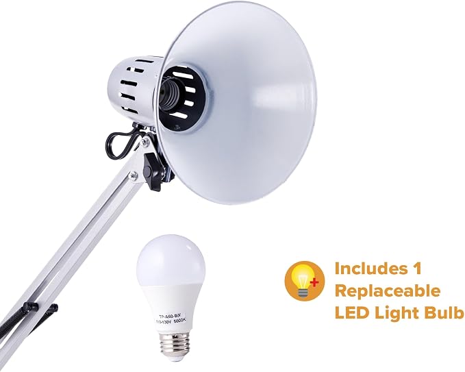 Bostitch Office VLF100-SLV Swing Arm Desk Lamp with Clamp Mount, 36" Reach with Multi-Joint Adjustment, Includes Replaceable LED Bulb (VLF), Silver - Image 6