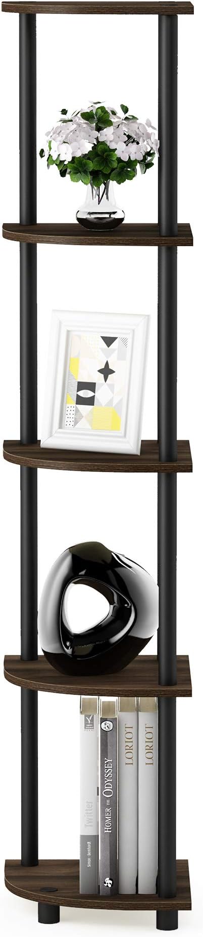 Furinno TURN-N-TUBE Corner Shelf Set of 2, 5-Tier Corner Bookshelf, Open Storage Shelves, for Organization and Storage, Living Room, Home Office, Garage, Columbia Walnut - Image 6