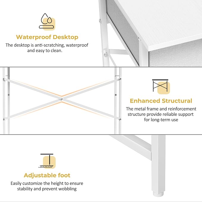 DAOUTIME Small Writing Desk for Kids Bedroom, 31.5 Inch Small Computer Desk for Small Spaces, Simple Desk with 2 Fabric Drawers for Home Office, Dorm, Living Room, Home Study Table, White - Image 7