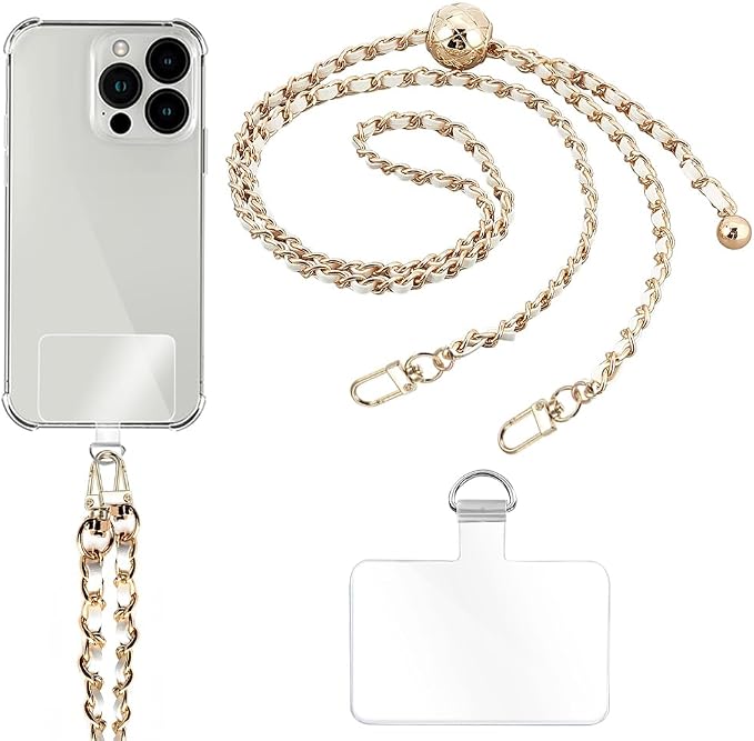 Phone Crossbody Chain Cell Phone Lanyard,Universal Leather+Metal Shouder Strap with Phone Tether Patches (H) by Turkalla