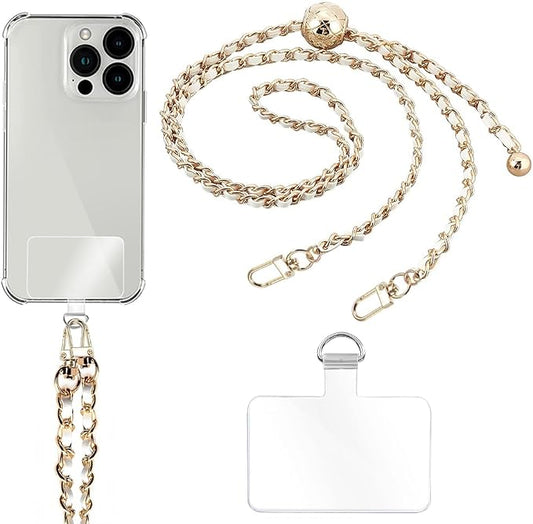 Phone Crossbody Chain Cell Phone Lanyard,Universal Leather+Metal Shouder Strap with Phone Tether Patches (H) by Turkalla