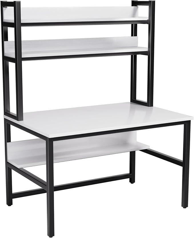 Aquzee Computer Desk with Shelves, 47" W x 23.6" D Gaming Desk with Hutch and Bookshelf, White Study Table for Bedroom Space Saving with 3 Tier Storage Shelf, Home Office Desk for Writing Work - Image 7