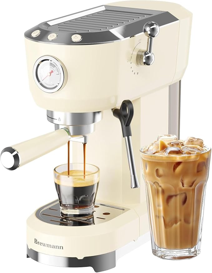 Espresso Machine 20 Bar, Latte and Cappuccino Machine with Steam Milk Frother, Fast Heating, Professional Espresso Maker for Home, 42oz Removable Water Tank, Cream by Unknown