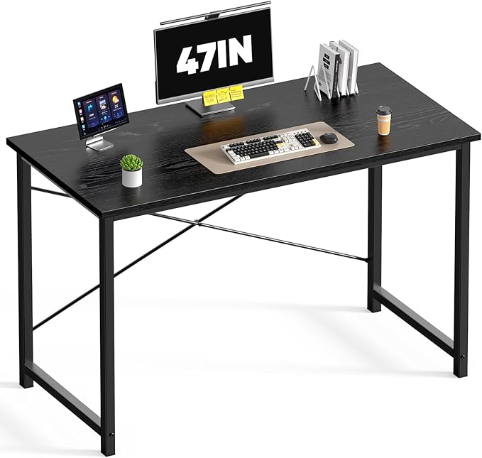 DUMOS 47 Inch Small Computer Desk, Gaming Desks for Home Office Bedroom | Modern Study Writing Work Table, Craft PC Desk Simple Workstation with Reinforcement Structure, Black by DumosLifestyle