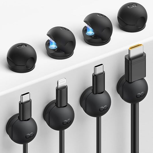 Lamicall 8 Pack Magnetic Cord Organizer, Mini-Soft Silicone Clips | Cable Management for Phone Charger Cords, Durable Adhesive Holder for Desk Nightstand, Home Office Gadget Accessories, Black by Lamicall