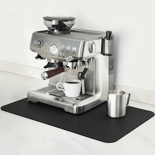 Mimore Coffee Mat - 12x19 Inch Black Countertop Mat - Absorbent, Hides Stains, Rubber Backed - Dish Drying Mat Fits Under Coffee Maker or Espresso Machine by Mimore