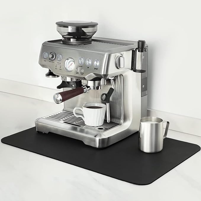 Mimore Coffee Mat - 17x30 Inch Black Countertop Mat - Absorbent, Hides Stains, Rubber Backed - Dish Drying Mat Fits Under Coffee Maker or Espresso Machine (Compatible with Ninja Luxe Cafe) by Mimore